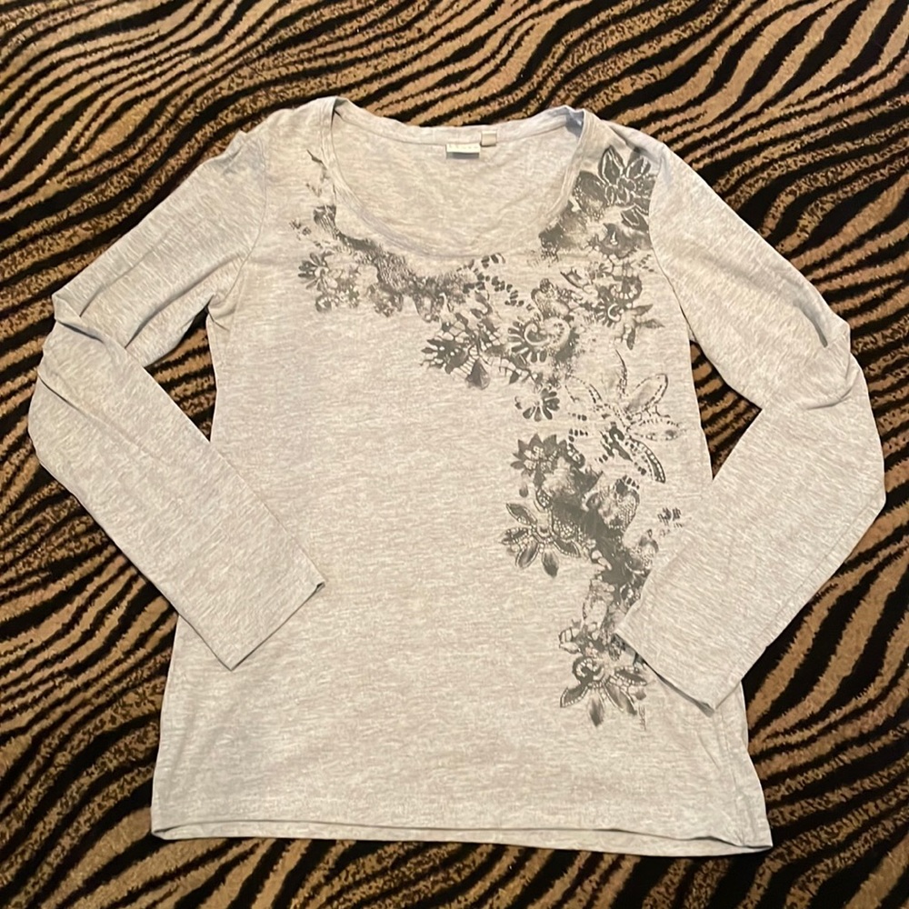 [ESPIRT] FLORAL GRAY LONG-SLEEVE TSHIRT